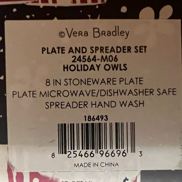 Vera Bradley Holiday Owls Plate and Spreader set. - Picture 3 of 3